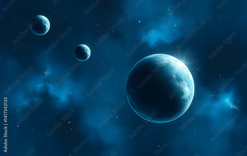 Fototapeta premium Space background with stars and planets, perfect for astronomy, science, or futuristic design projects, web backgrounds, posters, or social media.