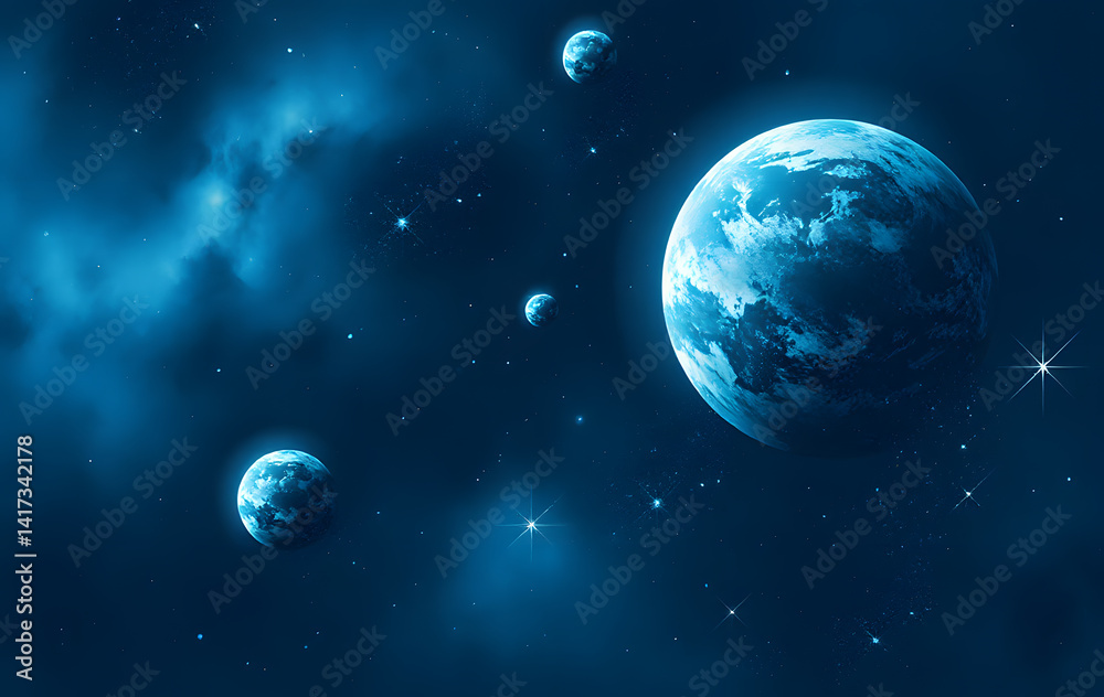 Fototapeta premium Space background with stars and planets, perfect for astronomy, science, or futuristic design projects, web backgrounds, posters, or social media.