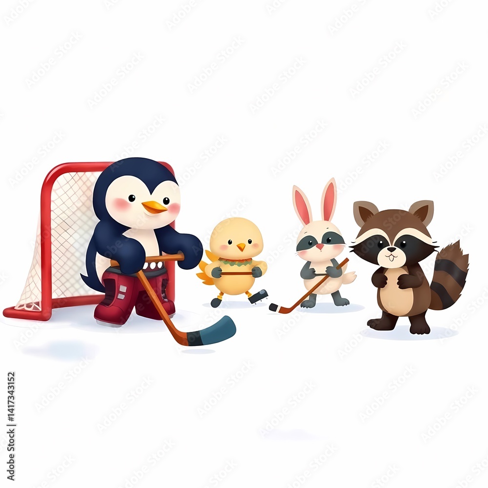 Fototapeta premium cartoon illustration of a animal hockey team