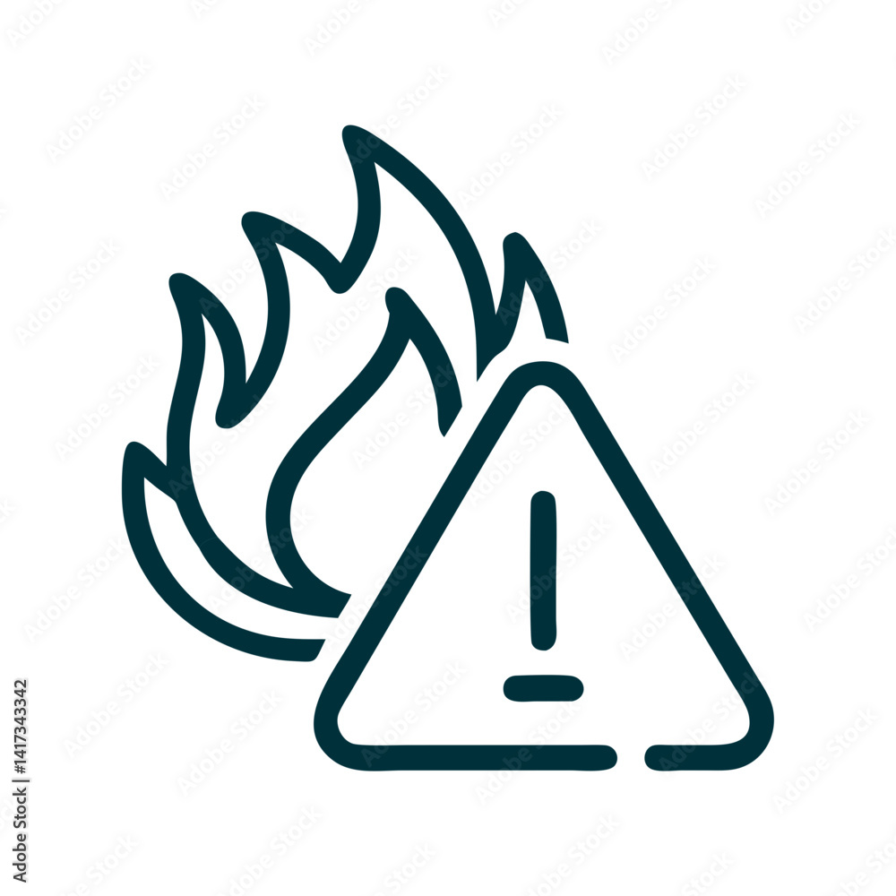 Fototapeta premium Fire with Warning Icon Representing Fire Hazard and Safety Alert