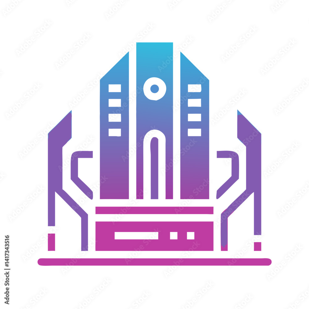 Futuristic Building Icon Representing High-Tech Architecture and Modern Urban Design