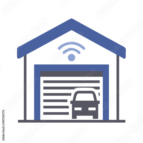 Garage with Shutter Icon Representing Automated Vehicle Storage and Smart Entry System