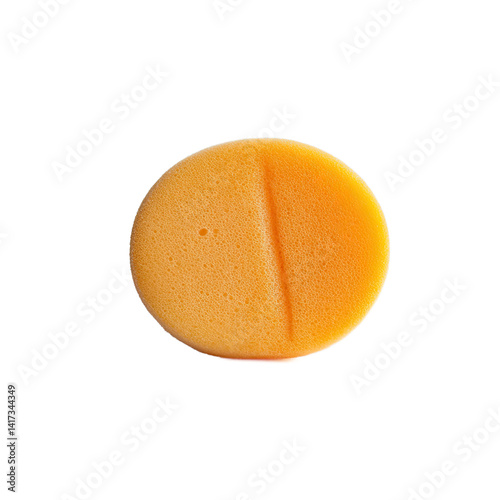 A round, orange, porous sponge, likely for crafting or painting.