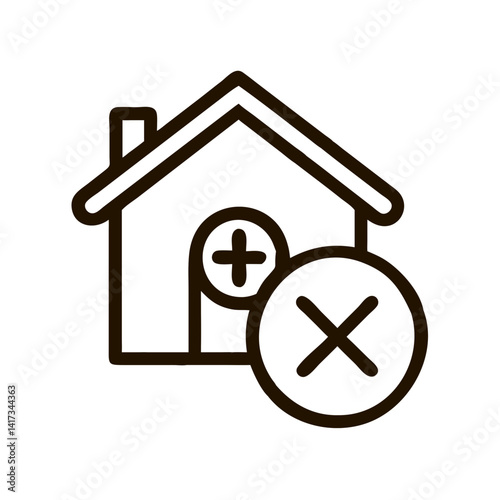 Home with X Icon Representing System Error and Inaccessible Residential Interface