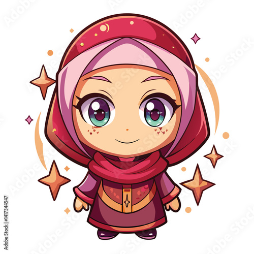 Cute anime girl in a red hijab