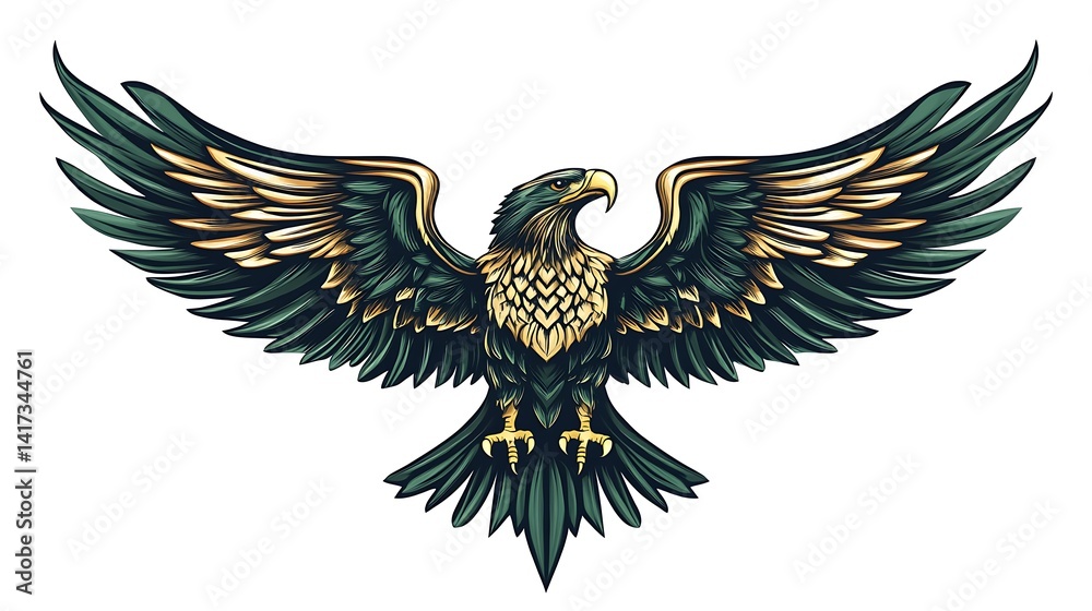 Obraz premium Majestic Eagle with Wings Spread, and White BG.