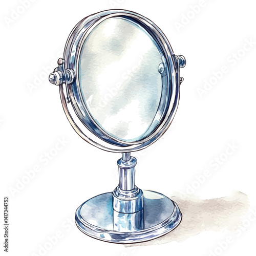 Small Vanity Mirror With Lights, vector watercolor illustration, isolated on a white background.