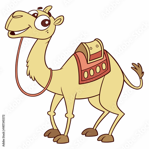 Cute camel cartoon with saddlery. Vector illustration