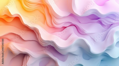 Pastel gradient waves flow fluidly, a modern, abstract illustration. Perfect for calming backgrounds, dreamy designs, or relaxing visuals.