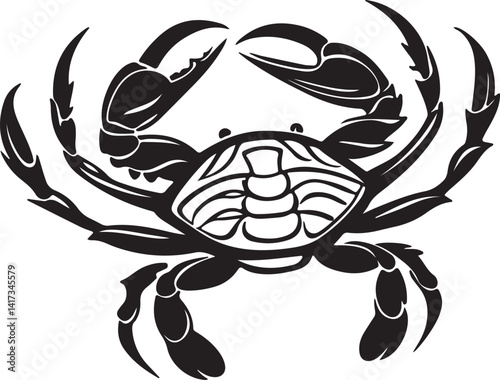 Silhouette of a crab in black and white against a white background, featured in a vector art illustration collection