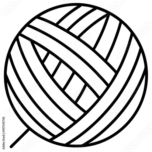 Black and White Yarn Ball Illustration Isolated on White Background