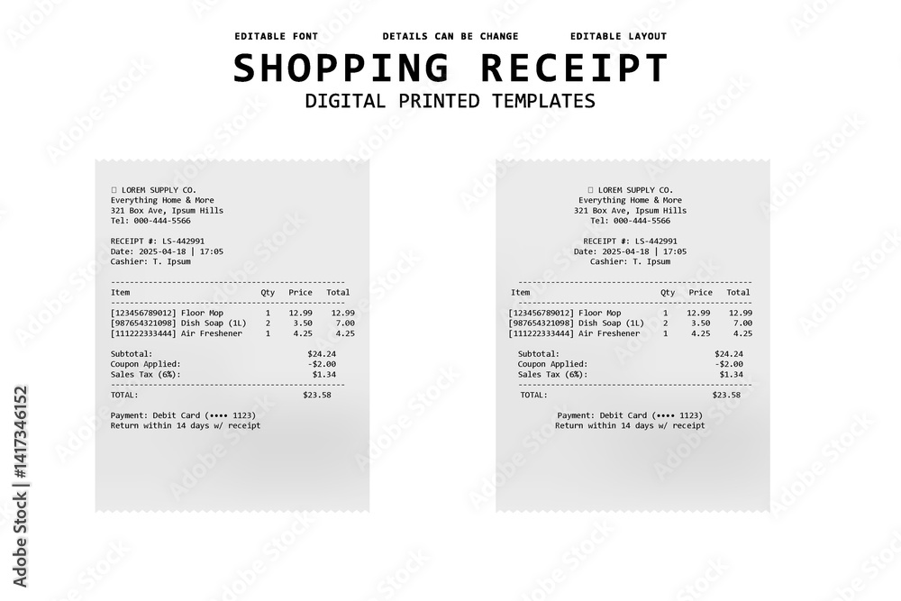 Fototapeta premium shopping reciept digital printed templates design