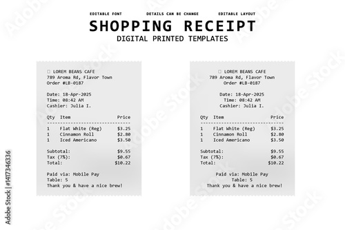 shopping reciept digital printed templates design