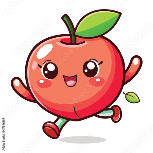 Cute running apple character with happy expression
