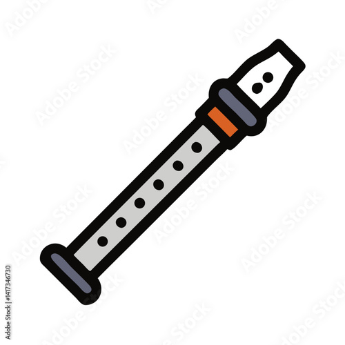 Recorder Flute Icon Representing Beginner Wind Instrument for Music Education