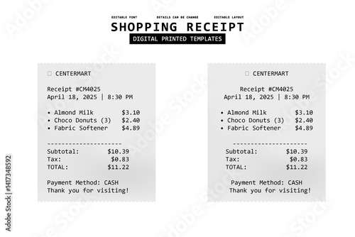 shopping reciept digital printed templates design
