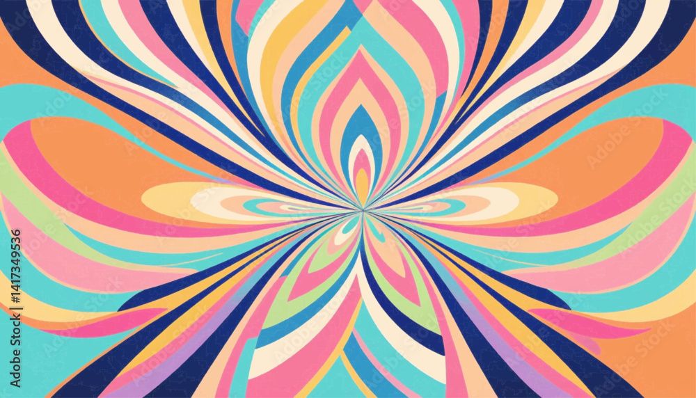 The image features a vibrant, symmetrical design with swirling patterns radiating from the center. The colors are bright and varied, including shades of pink, blue, yellow, and orange, creating a dyna The image features a vibrant, symmetrical design with swirling patterns radiating from the center. The colors are bright and varied, including shades of pink, blue, yellow, and orange, creating a dyna