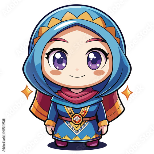 Cute cartoon character of a woman in a hijab