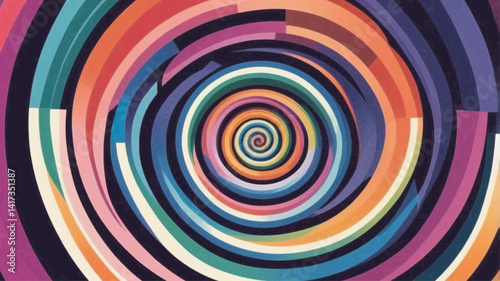The image features a vibrant, colorful spiral design. It consists of multiple concentric circles in various shades, creating a gradient effect that transitions smoothly from one color to another. The 