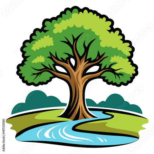  Vibrant River Oak Tree Artwork with Bold Style