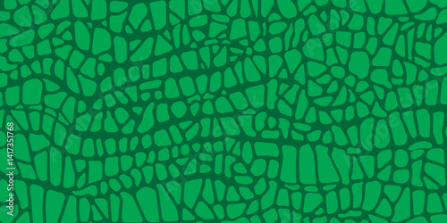 Vector alligator skin texture. Crocodile green pattern, green reptile and wild tropical animal leather.