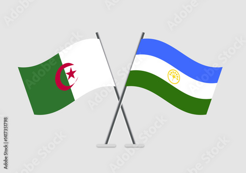 Algeria and Bashkortostan vector flags in dynamic flat artwork