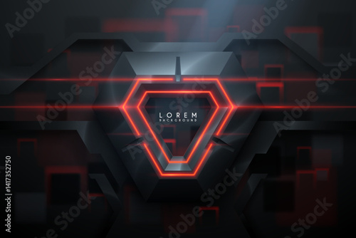 Technology geometric shapes with red light effects