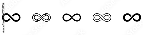 Infinity shape icon. Infinity symbols. Set of infinity icons. Symbols of endless, unlimited, eternal. Vector illustration. EPS 10