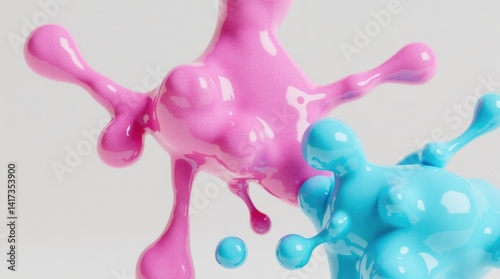 Abstract pink and blue fluid sculpture on white background