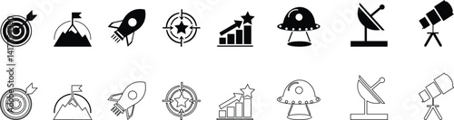 mission vision icon set, value company purpose, strategic target, thin line symbol Modern design. Abstract. Purpose business concept. contain target icon achieve somethin g transparent background