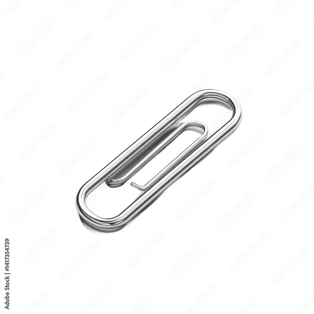 A detailed view of a smooth, oblong, silver paperclip, likely for use in holding documents together. A detailed view of a smooth, oblong, silver paperclip, likely for use in holding documents together.