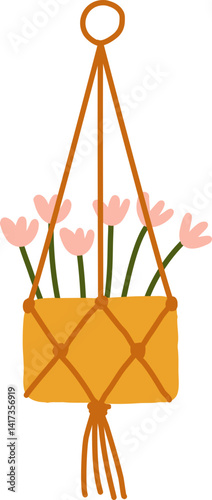 Decorative macrame handmade hangers for flower pot urban garden illustration