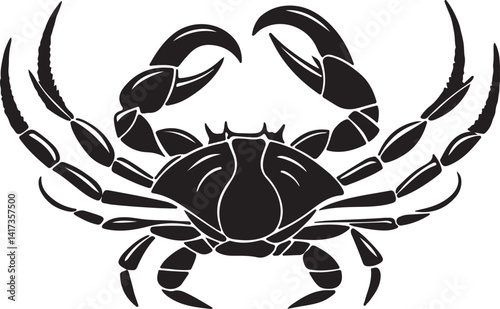 Silhouette of a crab in black and white against a white background, featured in a vector art illustration collection