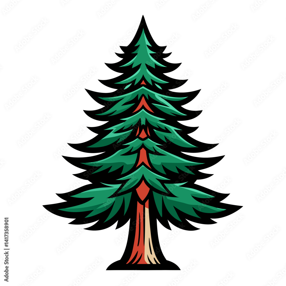 Obraz premium Vibrant Umbrella Pine Tree Artwork with Bold Style
