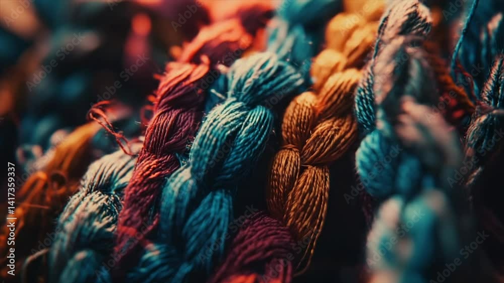 Close-up of vibrant, textured threads in assorted colors