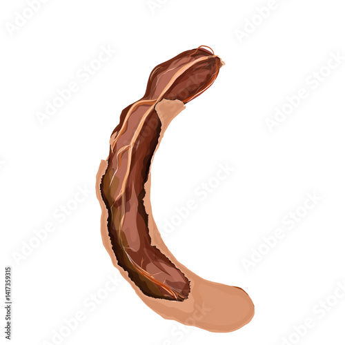 tamarind peeled off to reveal the fruit's contents without a background