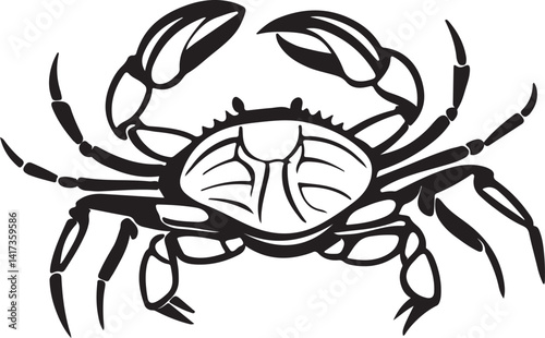 Silhouette of a crab in black and white against a white background, featured in a vector art illustration collection