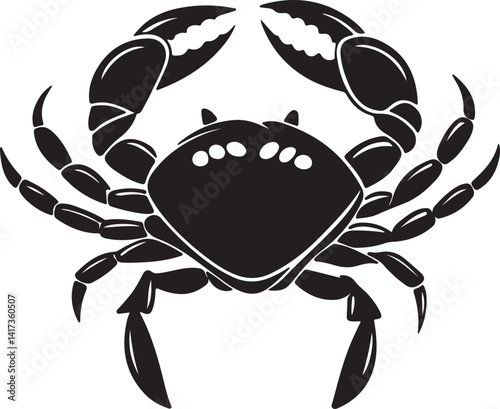 Silhouette of a crab in black and white against a white background, featured in a vector art illustration collection