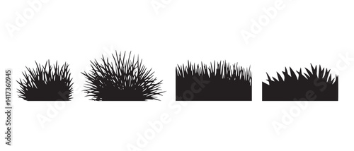 Silhouette of black grass border landscape vector illustration set isolated on white background.