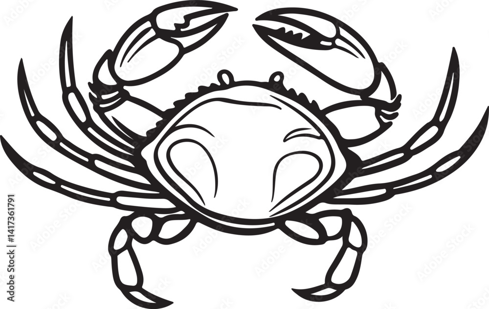Fototapeta premium Silhouette of a crab in black and white against a white background, featured in a vector art illustration collection