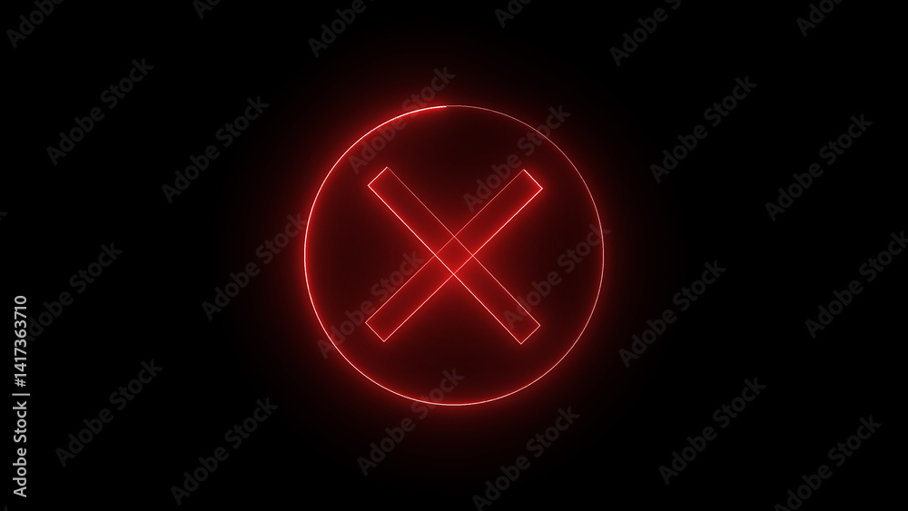 neon glowing red color cross sign icon on wrong error or incorrect cross symbol isolated with a black background. neon glowing red color cross sign icon on wrong error or incorrect cross symbol isolated with a black background.