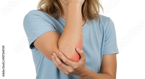 Wallpaper Mural Woman experiencing sharp elbow ache displaying localized inflammation and discomfort Torontodigital.ca