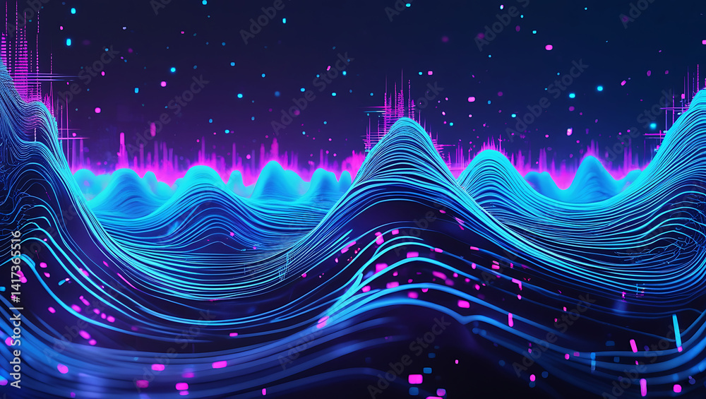 Abstract Blue and Pink Digital Wavescape Neon Lines Technology Background Abstract Blue and Pink Digital Wavescape Neon Lines Technology Background
