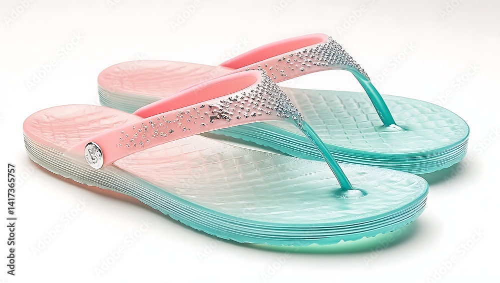A pair of pastel-colored flip-flops with clear soles A pair of pastel-colored flip-flops with clear soles