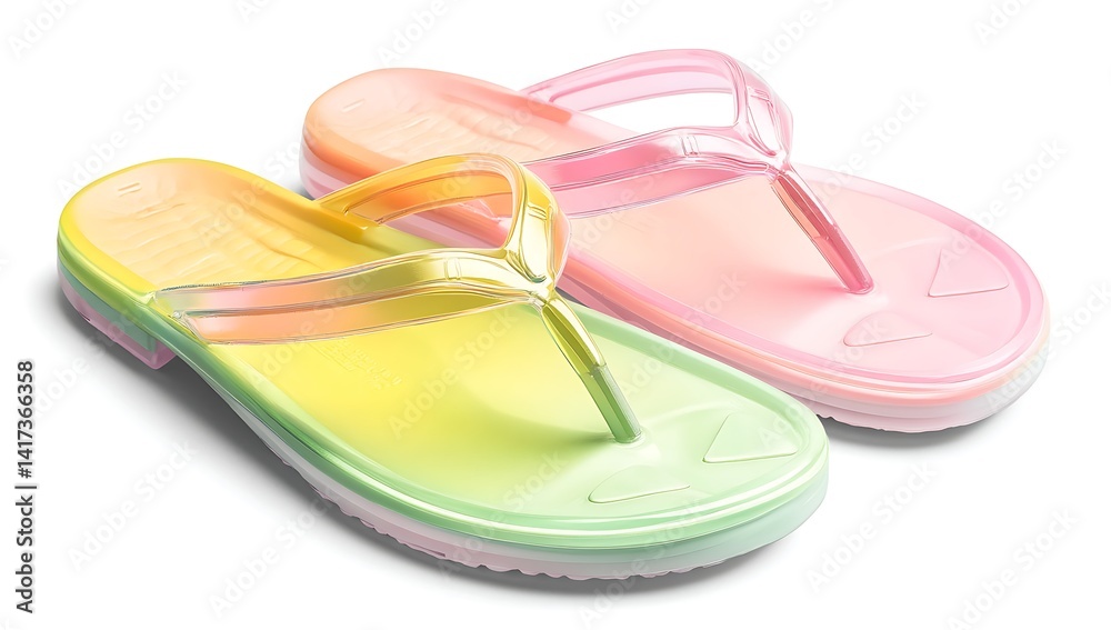 A pair of pastel-colored flip-flops with clear soles A pair of pastel-colored flip-flops with clear soles