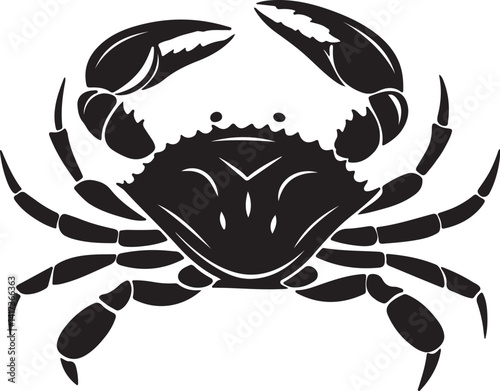 Silhouette of a crab in black and white against a white background, featured in a vector art illustration collection