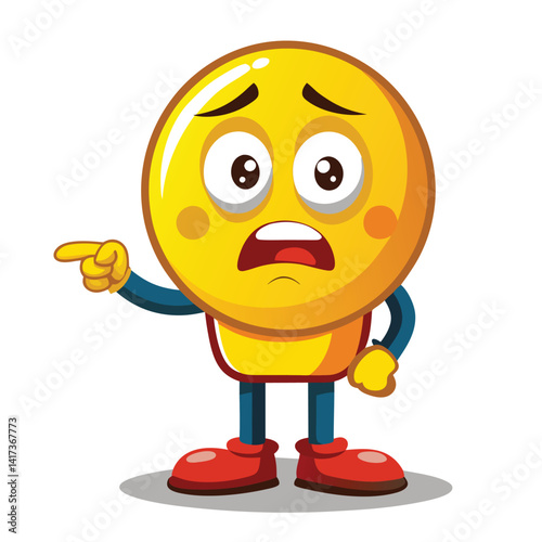Surprised lightbulb character pointing