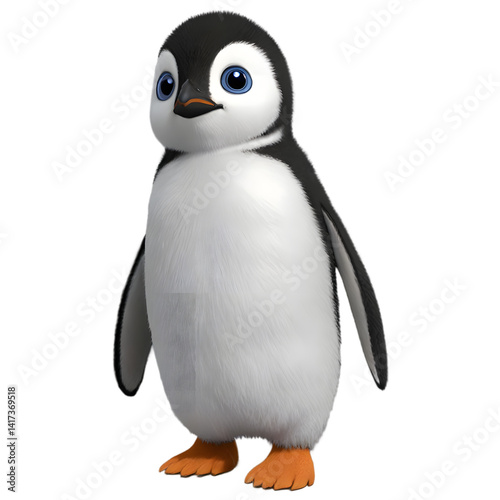 Cute 3d cartoon penguin character isolated png transparent background