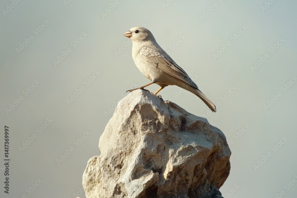 Fototapeta premium Pale-colored bird perches atop a light-colored rock.