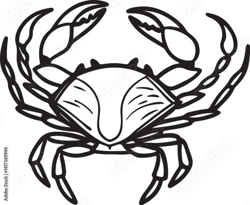 Silhouette of a crab in black and white against a white background, featured in a vector art illustration collection